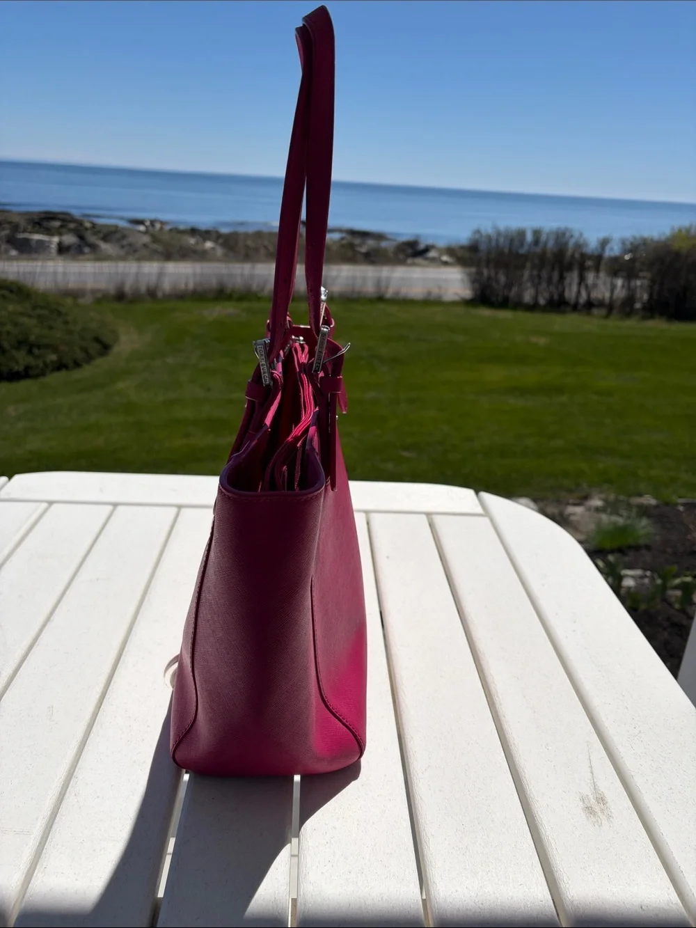 Tory Burch Magenta Leather Tote with Double Straps - Picture 5 of 16